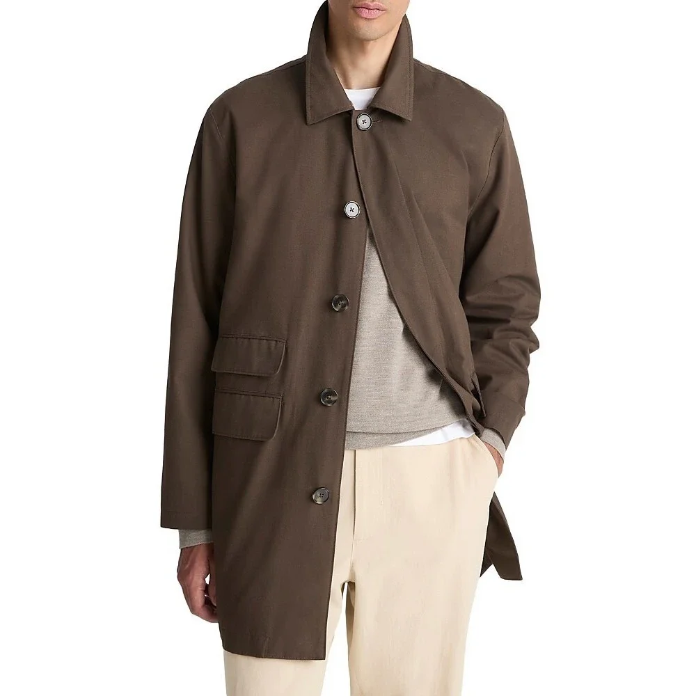 Vince Lightweight Car Coat Men's L Downtown Spread Collar Button Front Closure